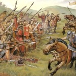 [Artists depiction of a battle scene from northern Britain in the 700s]